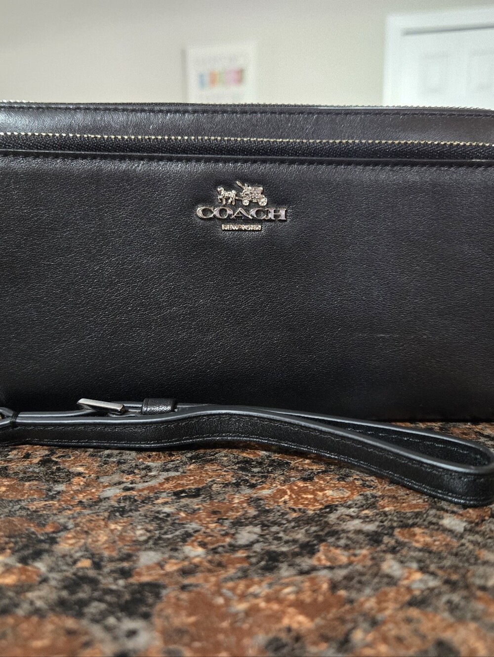 Coach Black Leather Wristlet Wallet with Strap - NWT